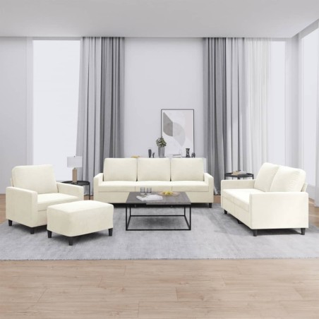 vidaXL 4-tlg. Sofagarnitur mit Kissen Creme Samt
