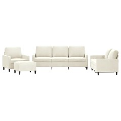 vidaXL 4-tlg. Sofagarnitur mit Kissen Creme Samt
