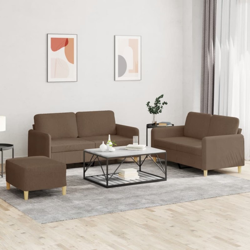 vidaXL 3-tlg. Sofagarnitur mit Kissen Braun Stoff vidaXL 3-tlg. Sofagarnitur mit Kissen Braun Stoff
