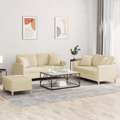 vidaXL 3-tlg. Sofagarnitur mit Kissen Creme Stoff