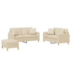 vidaXL 3-tlg. Sofagarnitur mit Kissen Creme Stoff