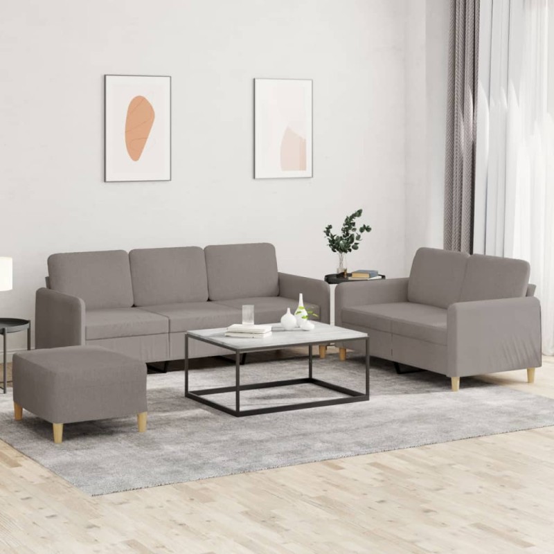 vidaXL 3-tlg. Sofagarnitur mit Kissen Taupe Stoff vidaXL 3-tlg. Sofagarnitur mit Kissen Taupe Stoff