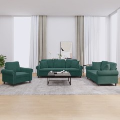 vidaXL 3-tlg. Sofagarnitur mit Kissen Dunkelgrün Samt