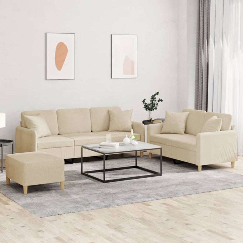 vidaXL 3-tlg. Sofagarnitur mit Kissen Creme Stoff vidaXL 3-tlg. Sofagarnitur mit Kissen Creme Stoff