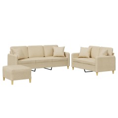 vidaXL 3-tlg. Sofagarnitur mit Kissen Creme Stoff