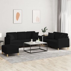 vidaXL 3-tlg. Sofagarnitur mit Kissen Schwarz Stoff