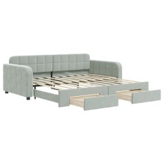 vidaXL Tagesbett Ausziehbar mit Schubladen Hellgrau 90x190 cm Samt