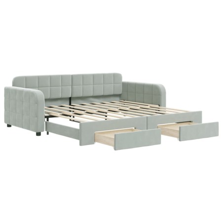 vidaXL Tagesbett Ausziehbar mit Schubladen Hellgrau 90x190 cm Samt