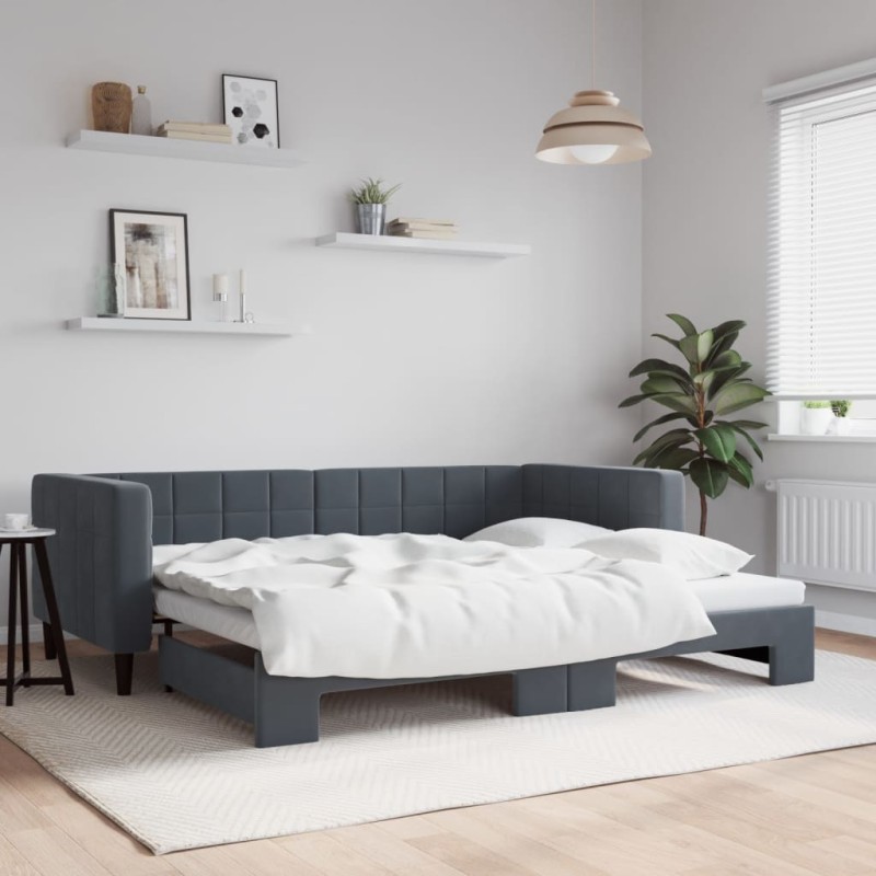 vidaXL Tagesbett Ausziehbar Dunkelgrau 90x190 cm Samt vidaXL Tagesbett Ausziehbar Dunkelgrau 90x190 cm Samt
