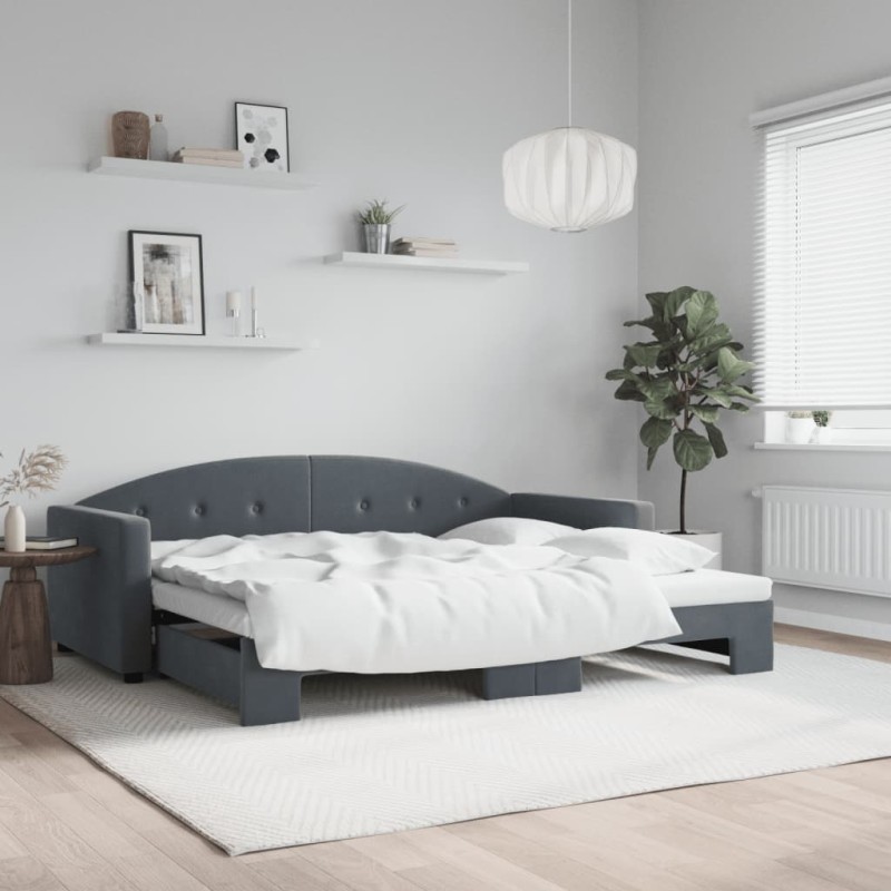 vidaXL Tagesbett Ausziehbar Dunkelgrau 90x190 cm Samt vidaXL Tagesbett Ausziehbar Dunkelgrau 90x190 cm Samt