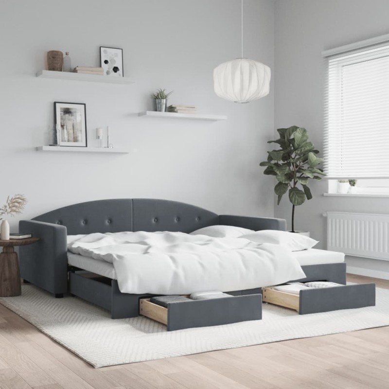 vidaXL Tagesbett Ausziehbar mit Schubladen Dunkelgrau 100x200 cm Samt vidaXL Tagesbett Ausziehbar mit Schubladen Dunkelgrau 100x200 cm Samt