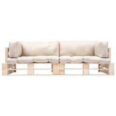 vidaXL 2-tlg. Outdoor-Sofa-Set Paletten Kissen Sandfarben Kiefernholz