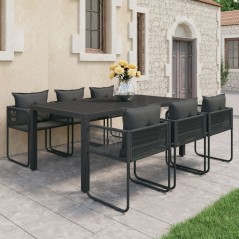 vidaXL 7-tlg. Garten-Essgruppe PVC Rattan Schwarz