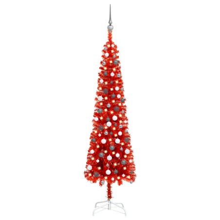 Weihnachtsbaum Schlank mit LEDs & Kugeln Rot 210 cm