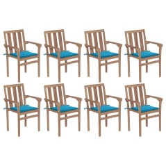 vidaXL Stapelbare Gartenstühle mit Kissen 8 Stk. Massivholz Teak