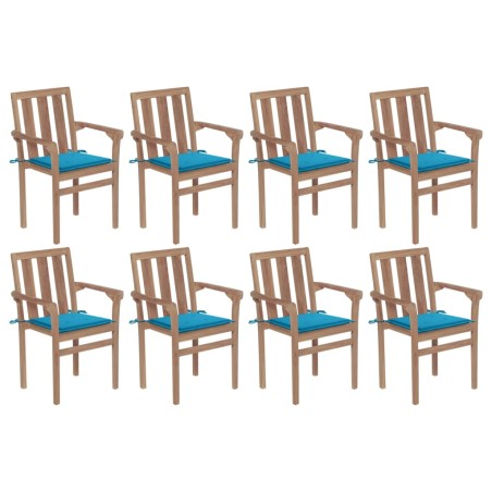 vidaXL Stapelbare Gartenstühle mit Kissen 8 Stk. Massivholz Teak