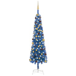Weihnachtsbaum Schlank mit LEDs & Kugeln Blau 210 cm