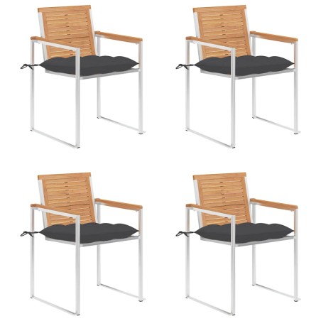 vidaXL Gartenstühle 4 Stk. mit Kissen Massivholz Teak