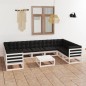 10-tlg. Garten-Lounge-Set mit Kissen Weiß Massivholz Kiefer 10-tlg. Garten-Lounge-Set mit Kissen Weiß Massivholz Kiefer