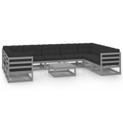 vidaXL 10-tlg. Garten-Lounge-Set mit Kissen Grau Massivholz Kiefer