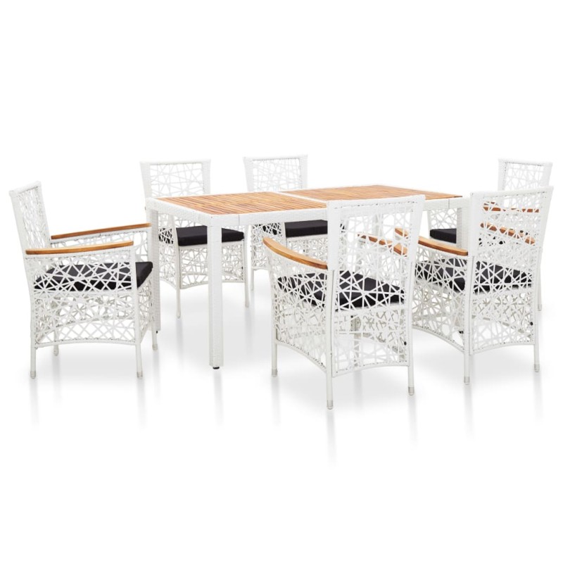 vidaXL 7-tlg. Garten-Essgruppe Poly Rattan Weiß vidaXL 7-tlg. Garten-Essgruppe Poly Rattan Weiß
