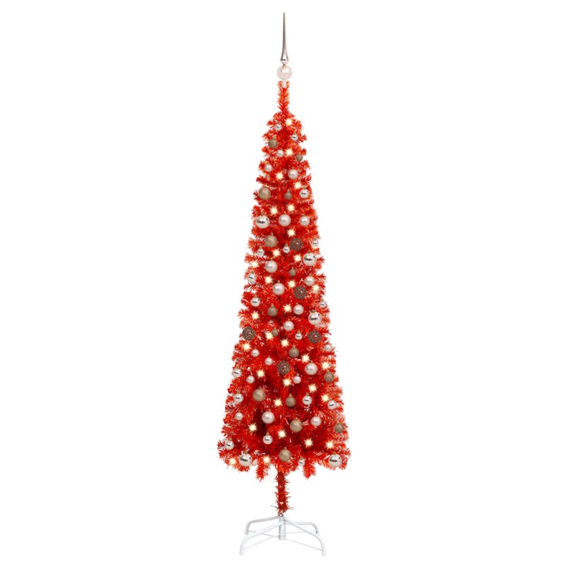 Weihnachtsbaum Schlank mit LEDs & Kugeln Rot 210 cm Weihnachtsbaum Schlank mit LEDs & Kugeln Rot 210 cm