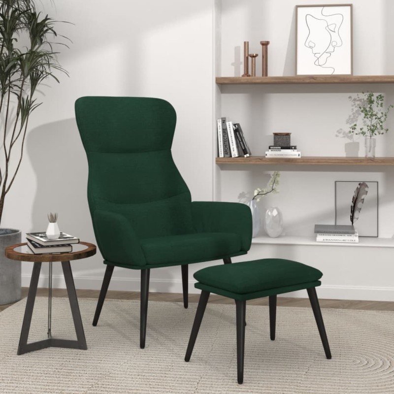 vidaXL Relaxsessel mit Hocker Dunkelgrün Stoff vidaXL Relaxsessel mit Hocker Dunkelgrün Stoff