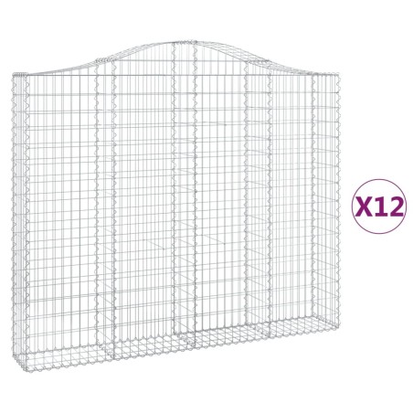 vidaXL Gabionen mit Hochbogen 12 Stk 200x30x160/180cm Verzinktes Eisen