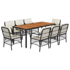 vidaXL 9-tlg. Garten-Essgruppe mit Kissen Schwarz Poly Rattan