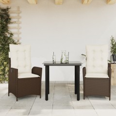 vidaXL 3-tlg. Garten-Essgruppe mit Kissen Braun Poly Rattan
