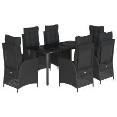 vidaXL 7-tlg. Garten-Essgruppe mit Kissen Schwarz Poly Rattan
