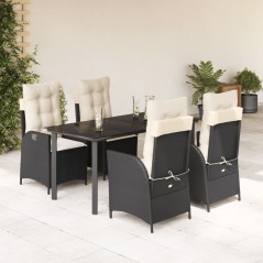 vidaXL 5-tlg. Garten-Essgruppe mit Kissen Schwarz Poly Rattan