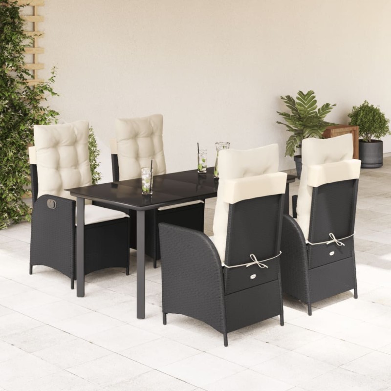 vidaXL 5-tlg. Garten-Essgruppe mit Kissen Schwarz Poly Rattan vidaXL 5-tlg. Garten-Essgruppe mit Kissen Schwarz Poly Rattan