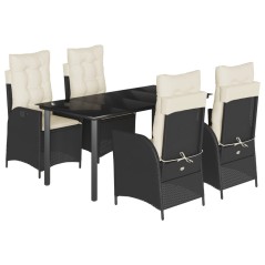 vidaXL 5-tlg. Garten-Essgruppe mit Kissen Schwarz Poly Rattan