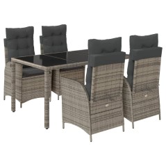 vidaXL 5-tlg. Garten-Essgruppe mit Kissen Grau Poly Rattan