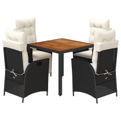 vidaXL 5-tlg. Garten-Essgruppe mit Kissen Schwarz Poly Rattan