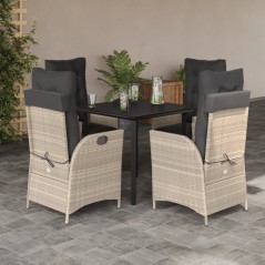 vidaXL 5-tlg. Garten-Essgruppe mit Kissen Hellgrau Poly Rattan