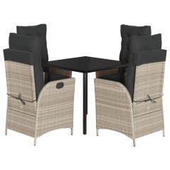 vidaXL 5-tlg. Garten-Essgruppe mit Kissen Hellgrau Poly Rattan