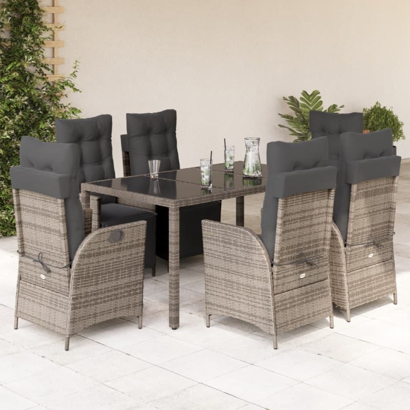vidaXL 7-tlg. Garten-Essgruppe mit Kissen Grau Poly Rattan vidaXL 7-tlg. Garten-Essgruppe mit Kissen Grau Poly Rattan