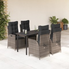 vidaXL 5-tlg. Garten-Essgruppe mit Kissen Grau Poly Rattan