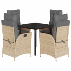 vidaXL 5-tlg. Garten-Essgruppe mit Kissen Beige Poly Rattan