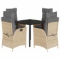 vidaXL 5-tlg. Garten-Essgruppe mit Kissen Beige Poly Rattan vidaXL 5-tlg. Garten-Essgruppe mit Kissen Beige Poly Rattan