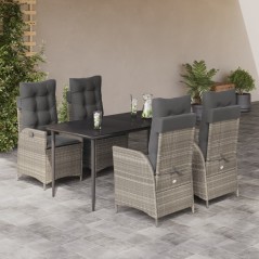 vidaXL 5-tlg. Garten-Essgruppe mit Kissen Hellgrau Poly Rattan