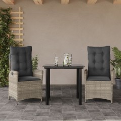 vidaXL 3-tlg. Garten-Essgruppe mit Kissen Hellgrau Poly Rattan