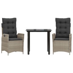 vidaXL 3-tlg. Garten-Essgruppe mit Kissen Hellgrau Poly Rattan
