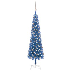 Weihnachtsbaum Schlank mit LEDs & Kugeln Blau 180 cm