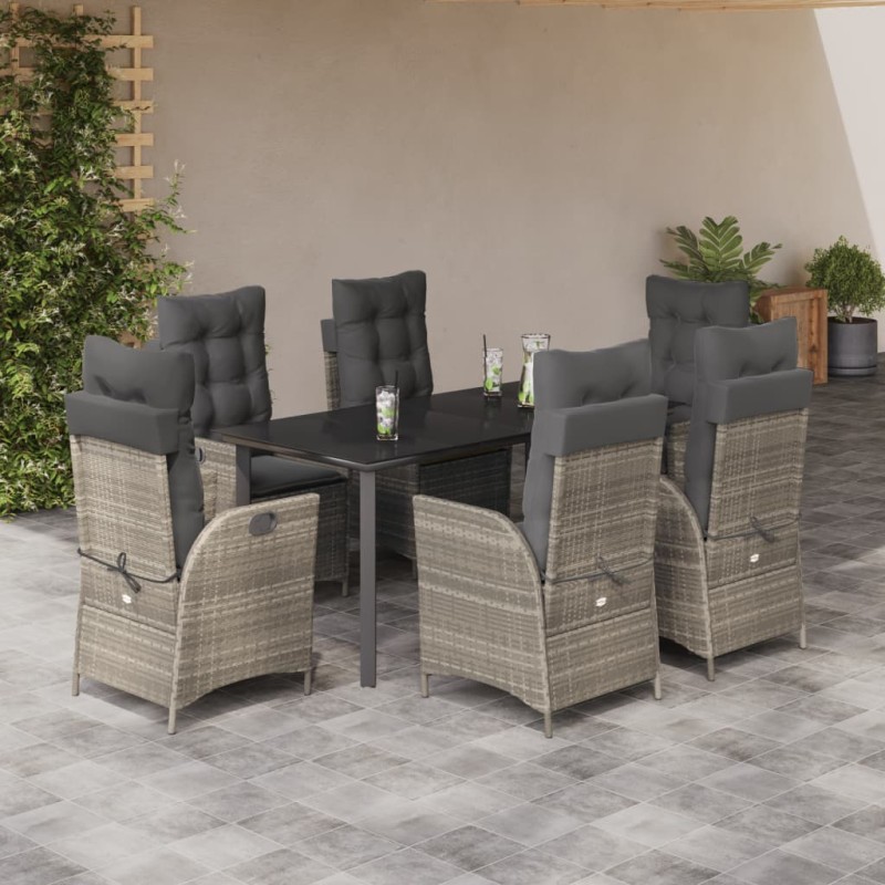 vidaXL 7-tlg. Garten-Essgruppe mit Kissen Hellgrau Poly Rattan vidaXL 7-tlg. Garten-Essgruppe mit Kissen Hellgrau Poly Rattan