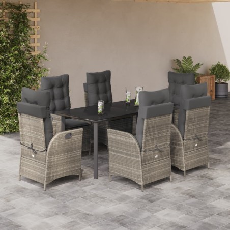 vidaXL 7-tlg. Garten-Essgruppe mit Kissen Hellgrau Poly Rattan