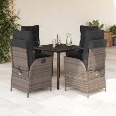 vidaXL 5-tlg. Garten-Essgruppe mit Kissen Grau Poly Rattan