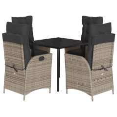 vidaXL 5-tlg. Garten-Essgruppe mit Kissen Grau Poly Rattan